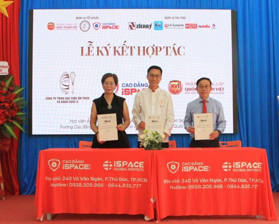 Đại diện Học viện ACABA, Trường Cao đẳng An ninh mạng iSPACE và Trường Trung cấp Quốc tế Khôi Việt tại Lễ ký kết hợp tác